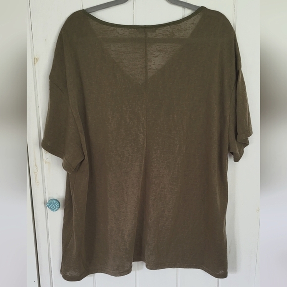 Bloomchic Dark Olive Green Burnout V Neck Tee - Picture 3 of 8